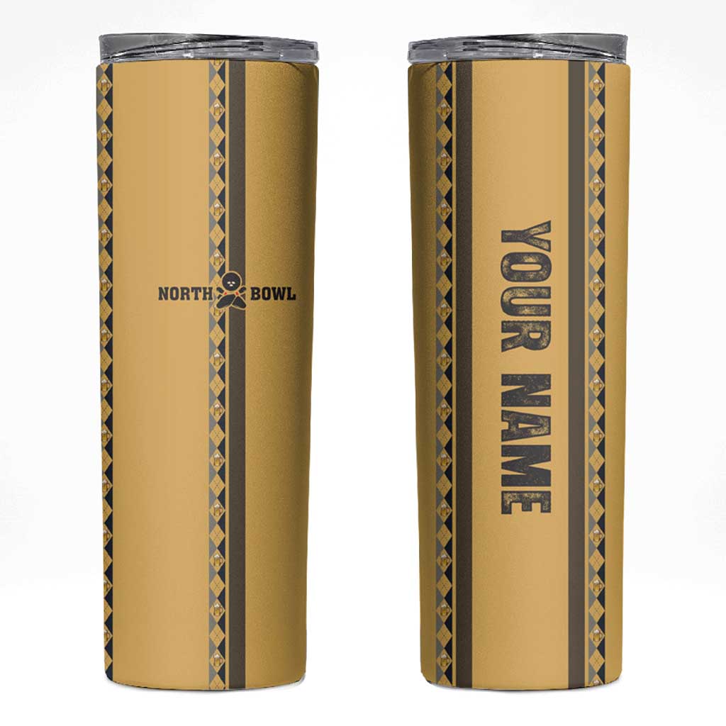 Custom Retro Bowling Skinny Tumbler with Diamond Stripe Pattern North Bowl Logo - Wonder Print Shop