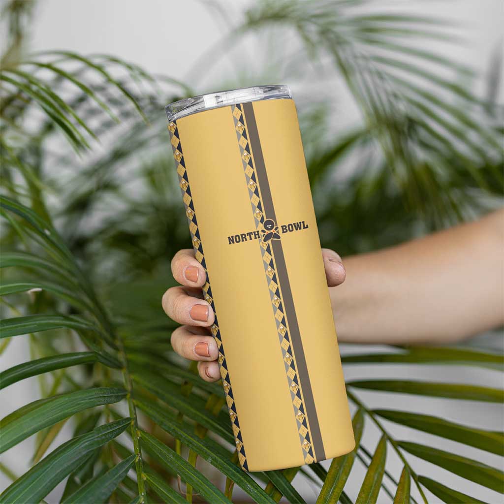 Custom Retro Bowling Skinny Tumbler with Diamond Stripe Pattern North Bowl Logo - Wonder Print Shop