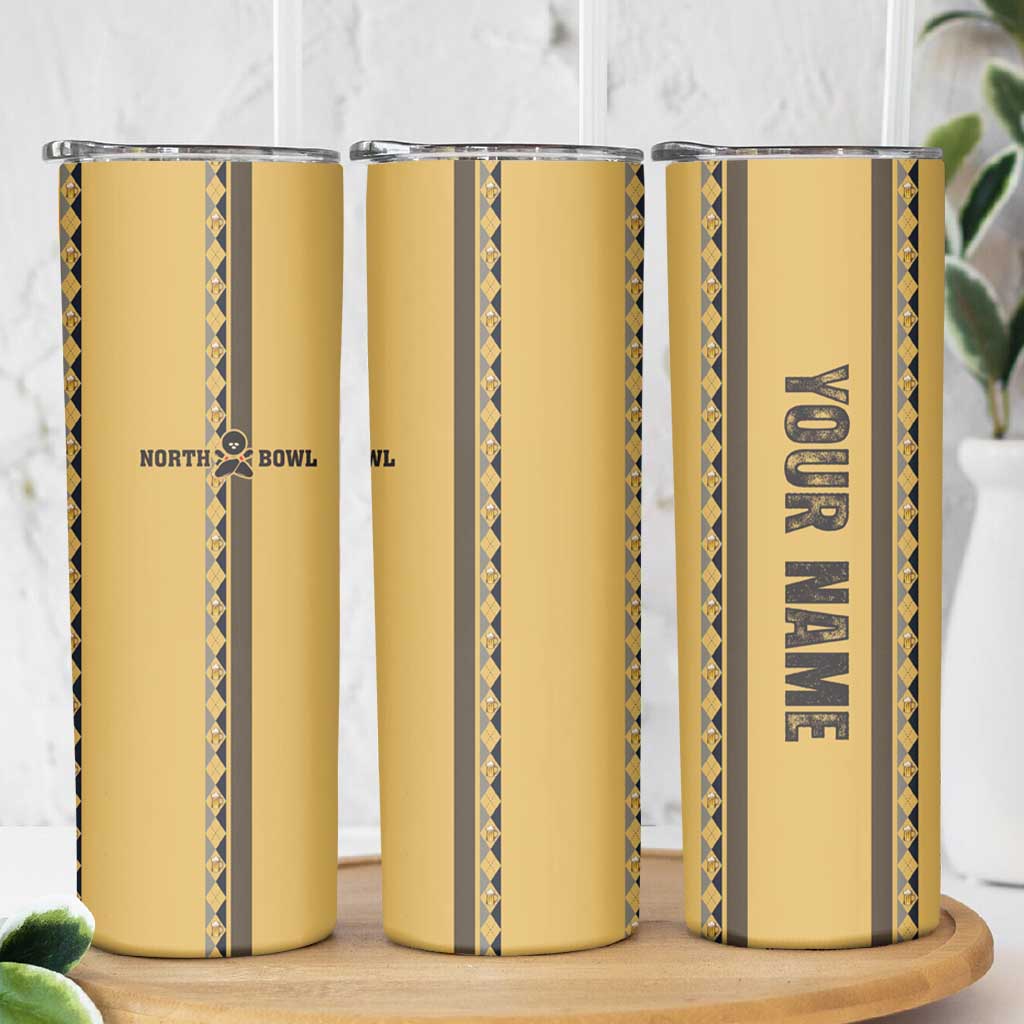Custom Retro Bowling Skinny Tumbler with Diamond Stripe Pattern North Bowl Logo - Wonder Print Shop