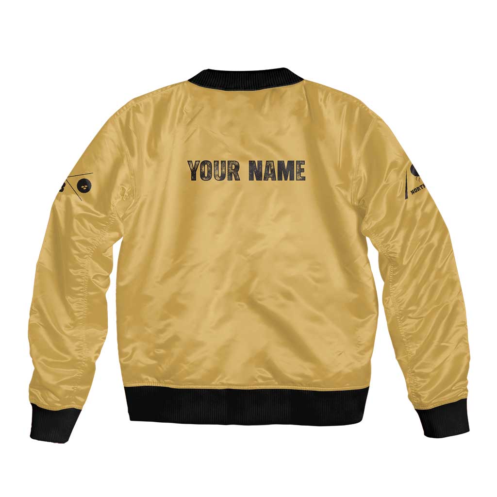 Custom Retro Bowling Sleeve Zip Bomber Jacket with Diamond Stripe Pattern North Bowl Logo - Wonder Print Shop