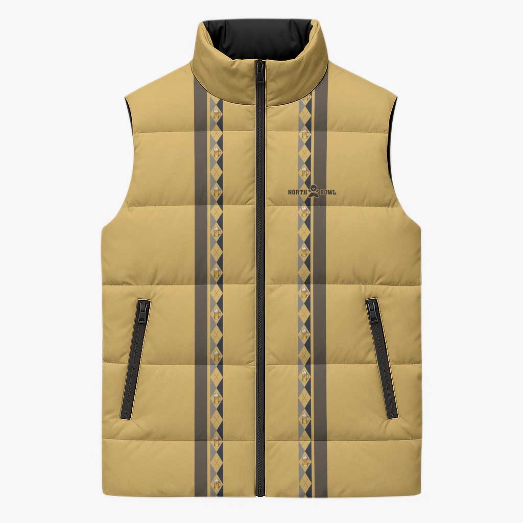 Custom Retro Bowling Sleeveless Puffer Jacket with Diamond Stripe Pattern North Bowl Logo - Wonder Print Shop