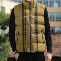 Custom Retro Bowling Sleeveless Puffer Jacket with Diamond Stripe Pattern North Bowl Logo - Wonder Print Shop