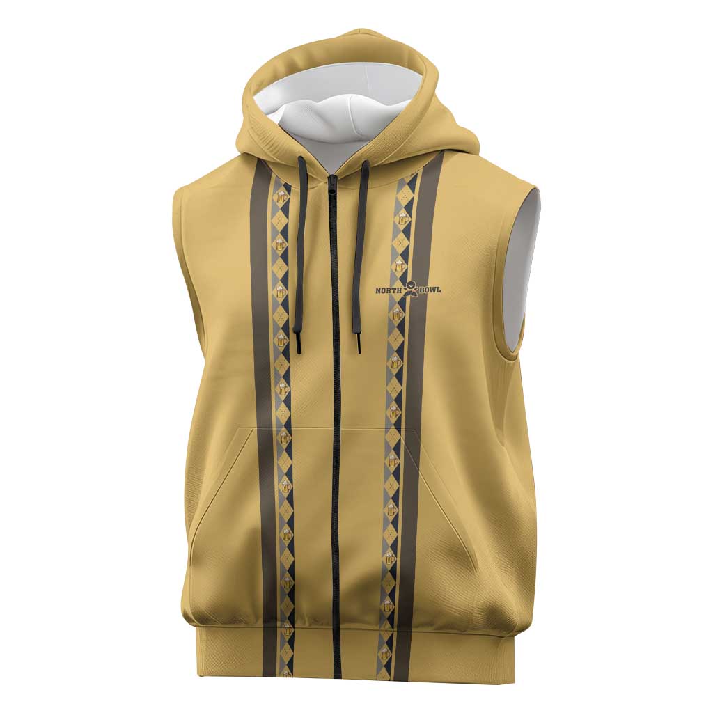 Custom Retro Bowling Sleeveless Zip Hoodie with Diamond Stripe Pattern North Bowl Logo - Wonder Print Shop