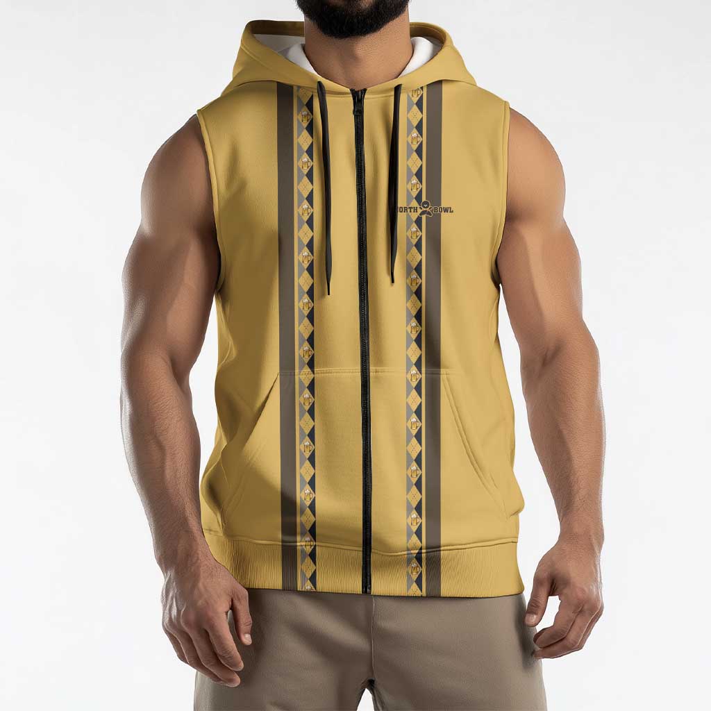 Custom Retro Bowling Sleeveless Zip Hoodie with Diamond Stripe Pattern North Bowl Logo - Wonder Print Shop