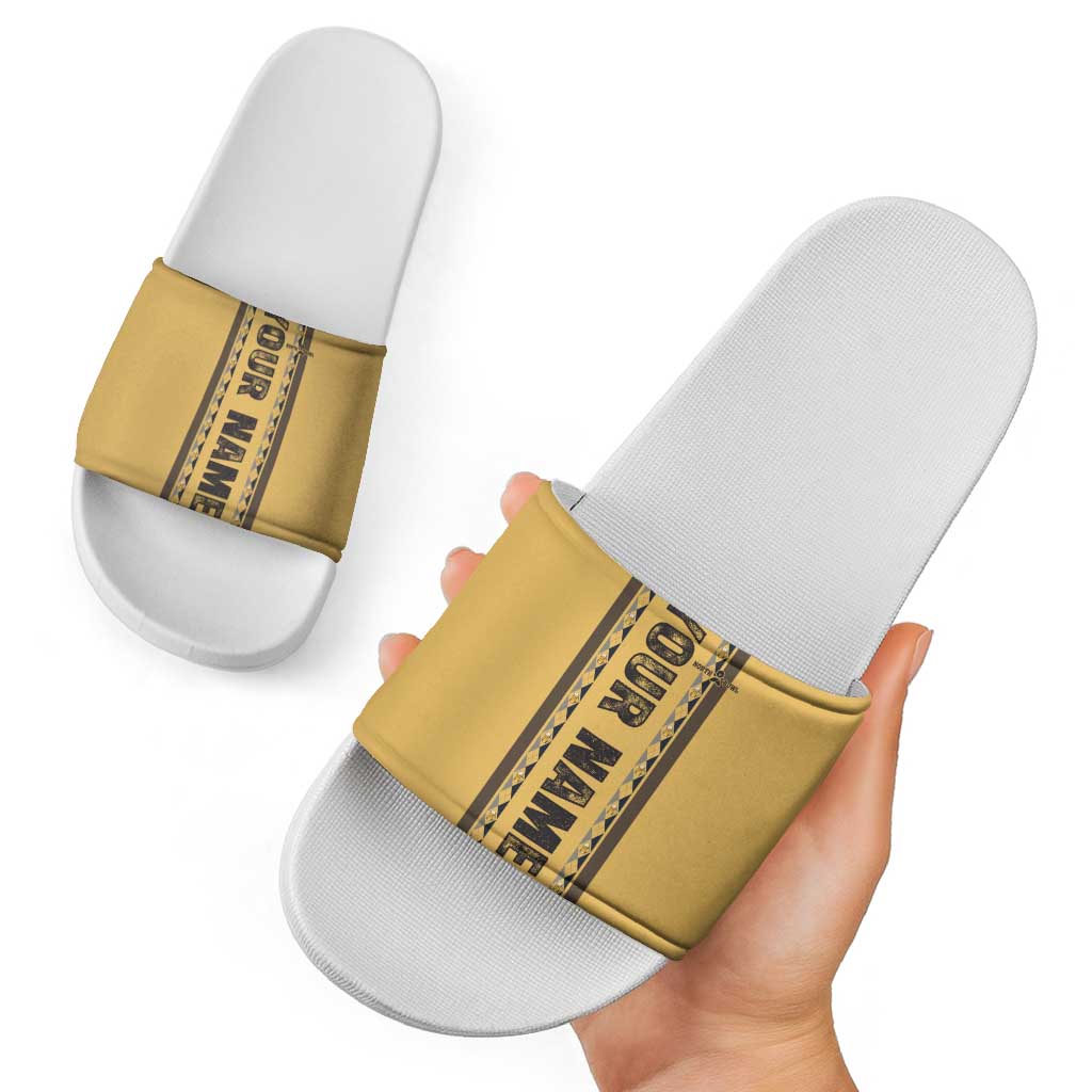 Custom Retro Bowling Slide Sandals with Diamond Stripe Pattern North Bowl Logo - Wonder Print Shop