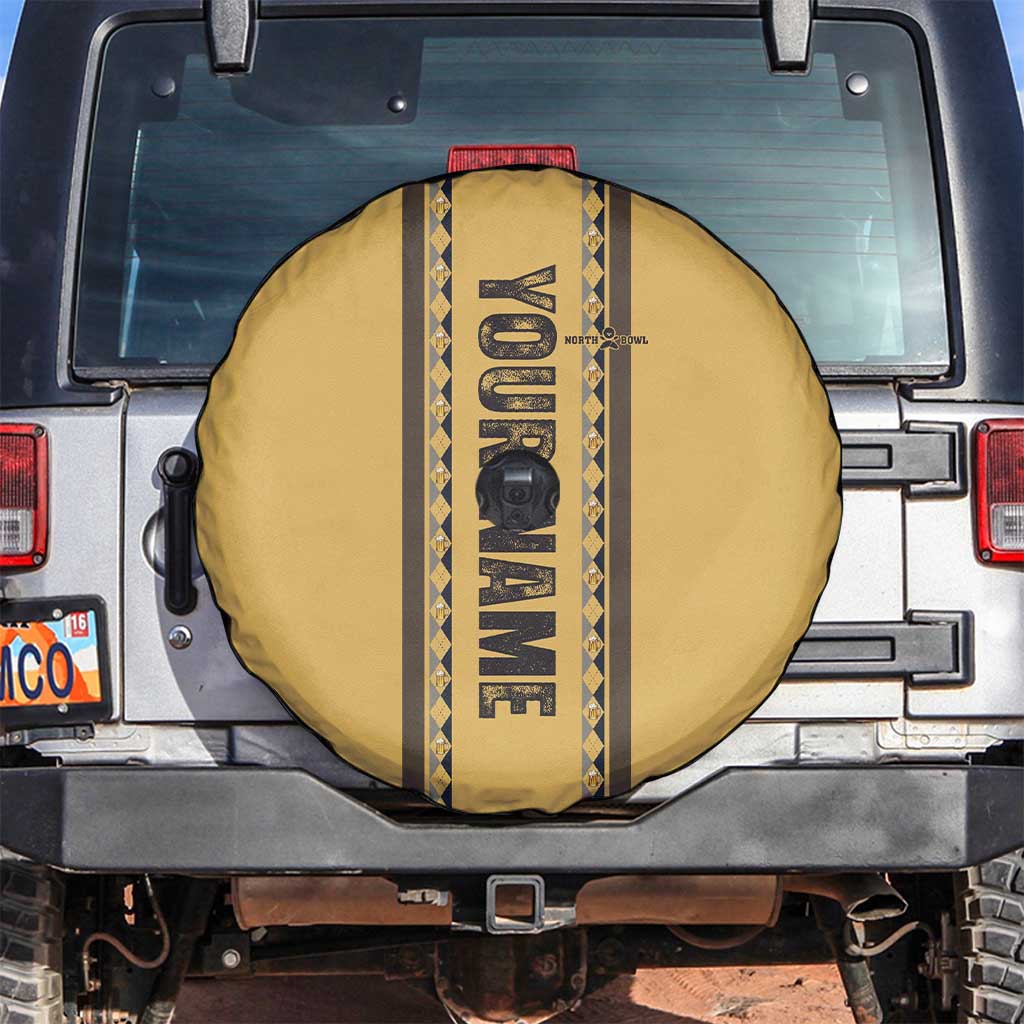 Custom Retro Bowling Spare Tire Cover with Diamond Stripe Pattern North Bowl Logo - Wonder Print Shop