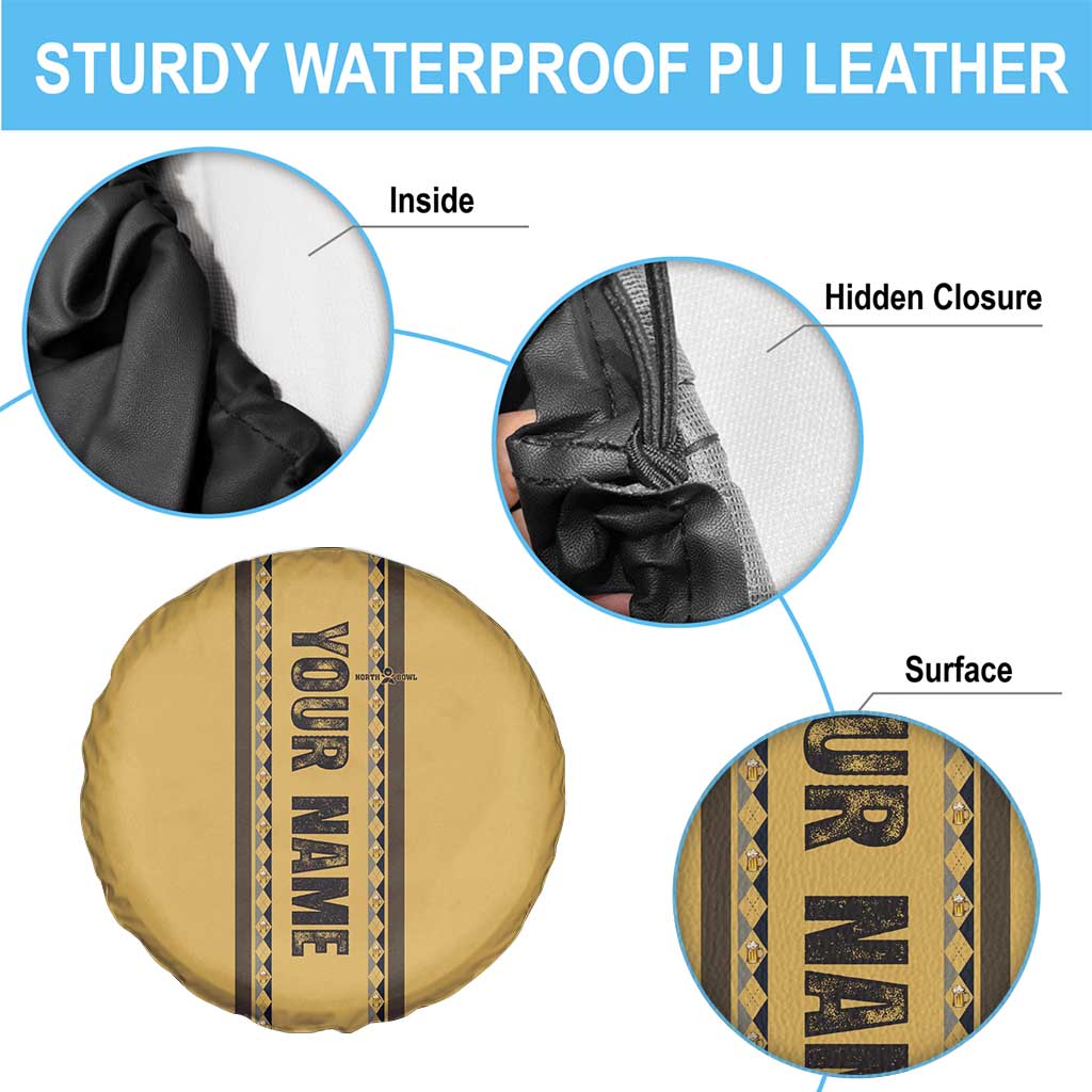 Custom Retro Bowling Spare Tire Cover with Diamond Stripe Pattern North Bowl Logo - Wonder Print Shop