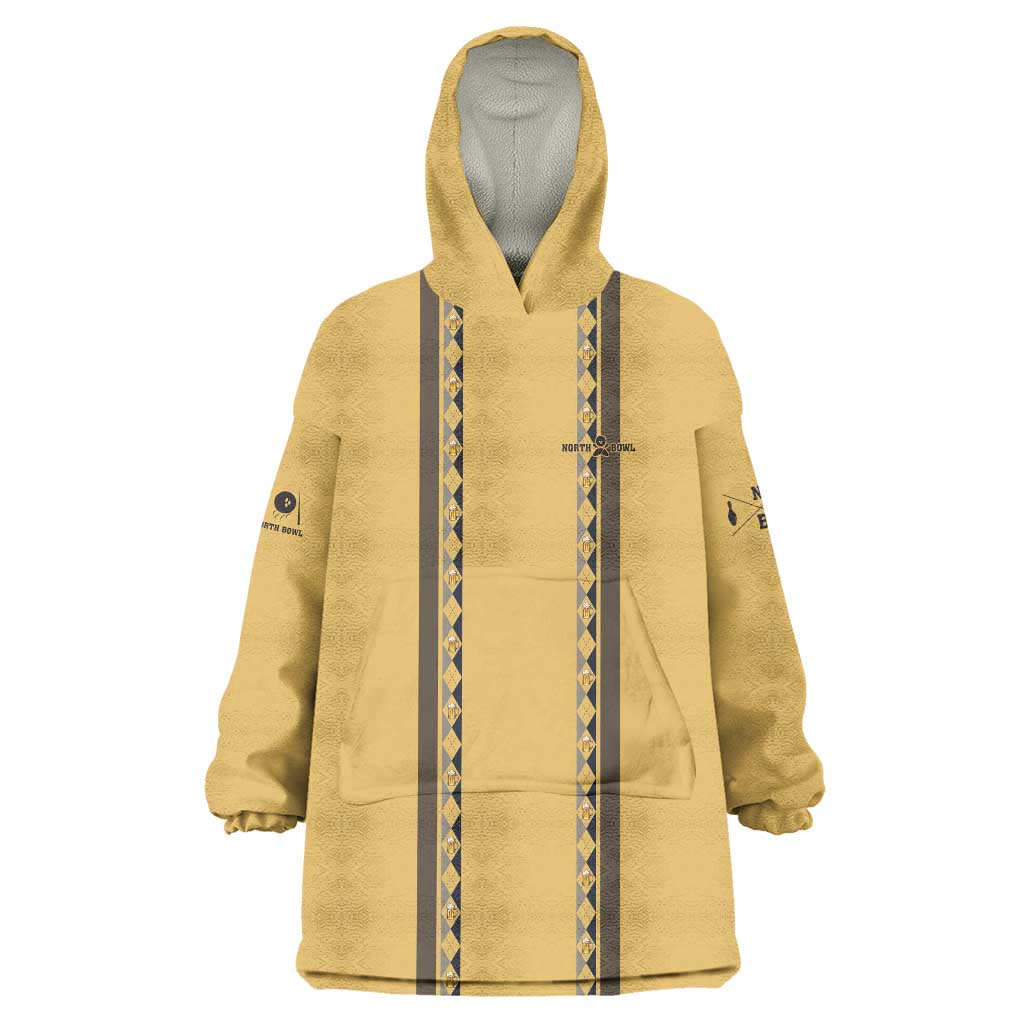 Custom Retro Bowling Wearable Blanket Hoodie with Diamond Stripe Pattern North Bowl Logo - Wonder Print Shop