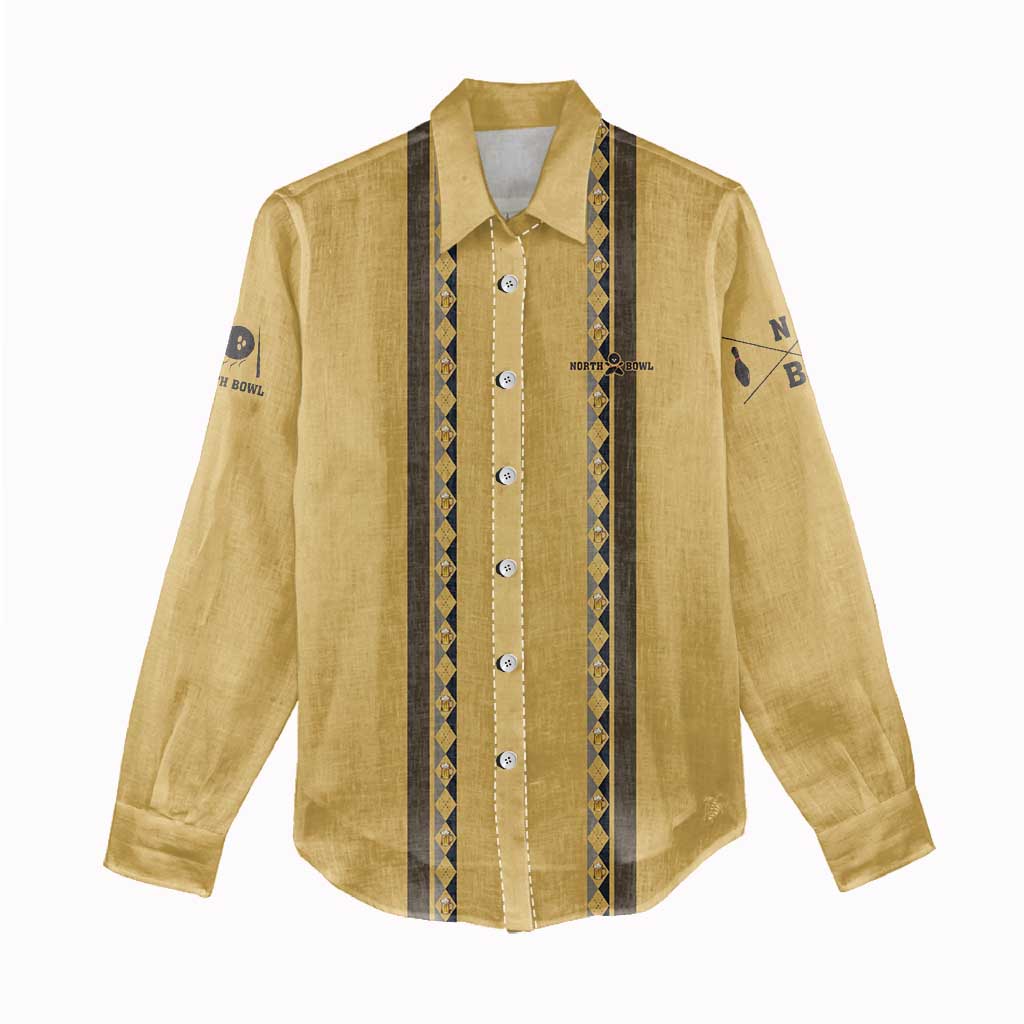 Custom Retro Bowling Women Casual Shirt with Diamond Stripe Pattern North Bowl Logo - Wonder Print Shop