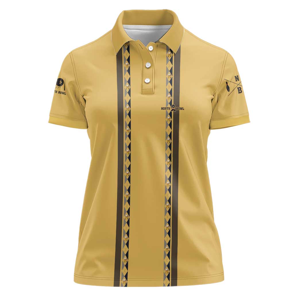 Custom Retro Bowling Women Polo Shirt with Diamond Stripe Pattern North Bowl Logo - Wonder Print Shop