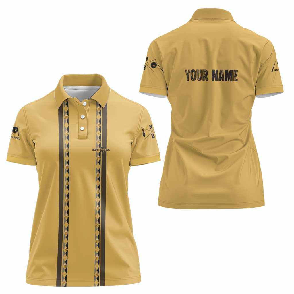 Custom Retro Bowling Women Polo Shirt with Diamond Stripe Pattern North Bowl Logo - Wonder Print Shop