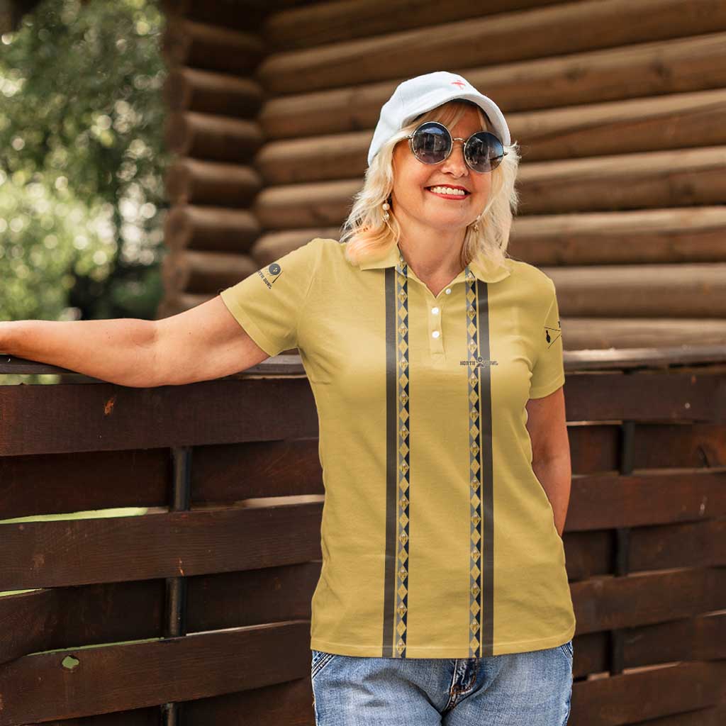 Custom Retro Bowling Women Polo Shirt with Diamond Stripe Pattern North Bowl Logo - Wonder Print Shop