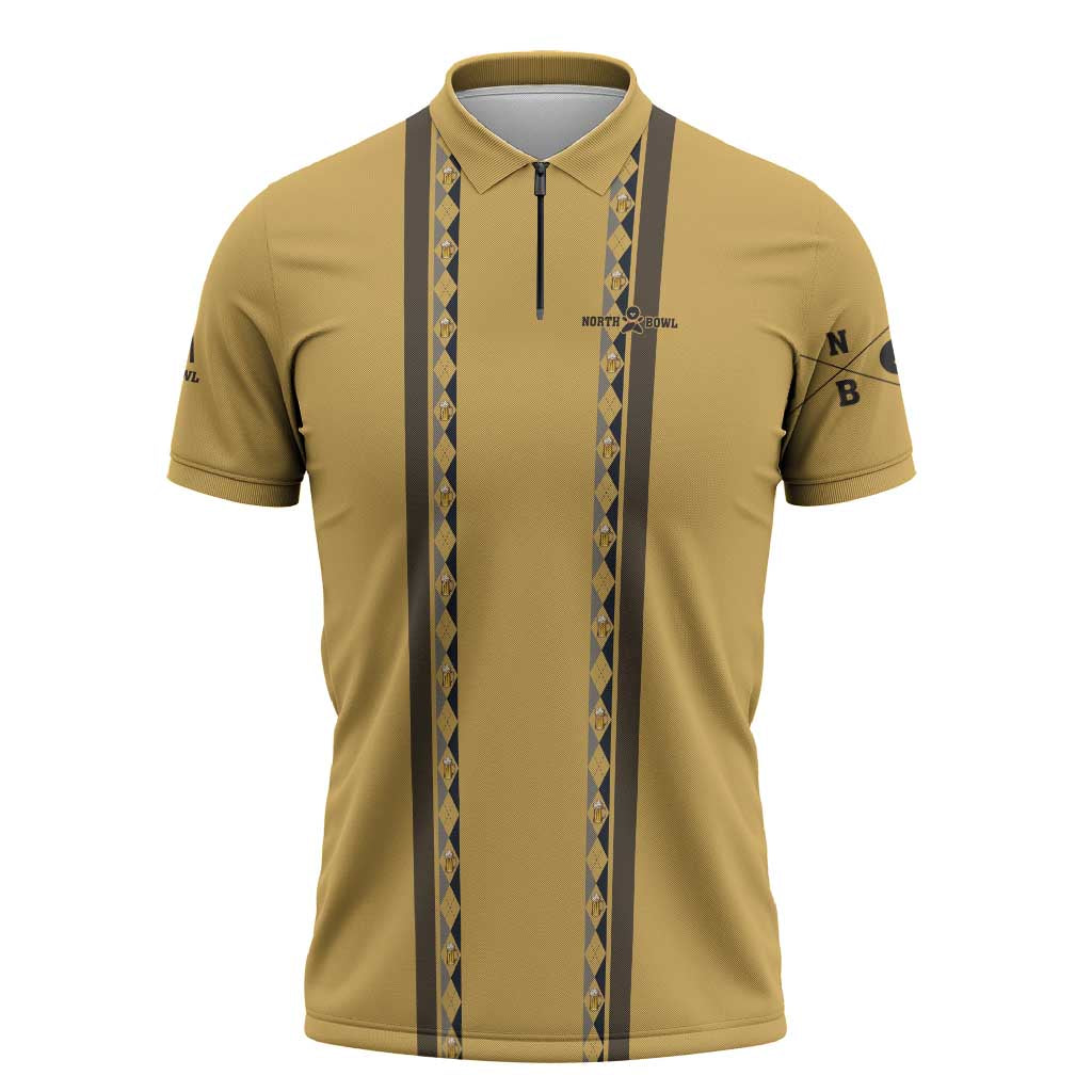 Custom Retro Bowling Zipper Polo Shirt with Diamond Stripe Pattern North Bowl Logo - Wonder Print Shop