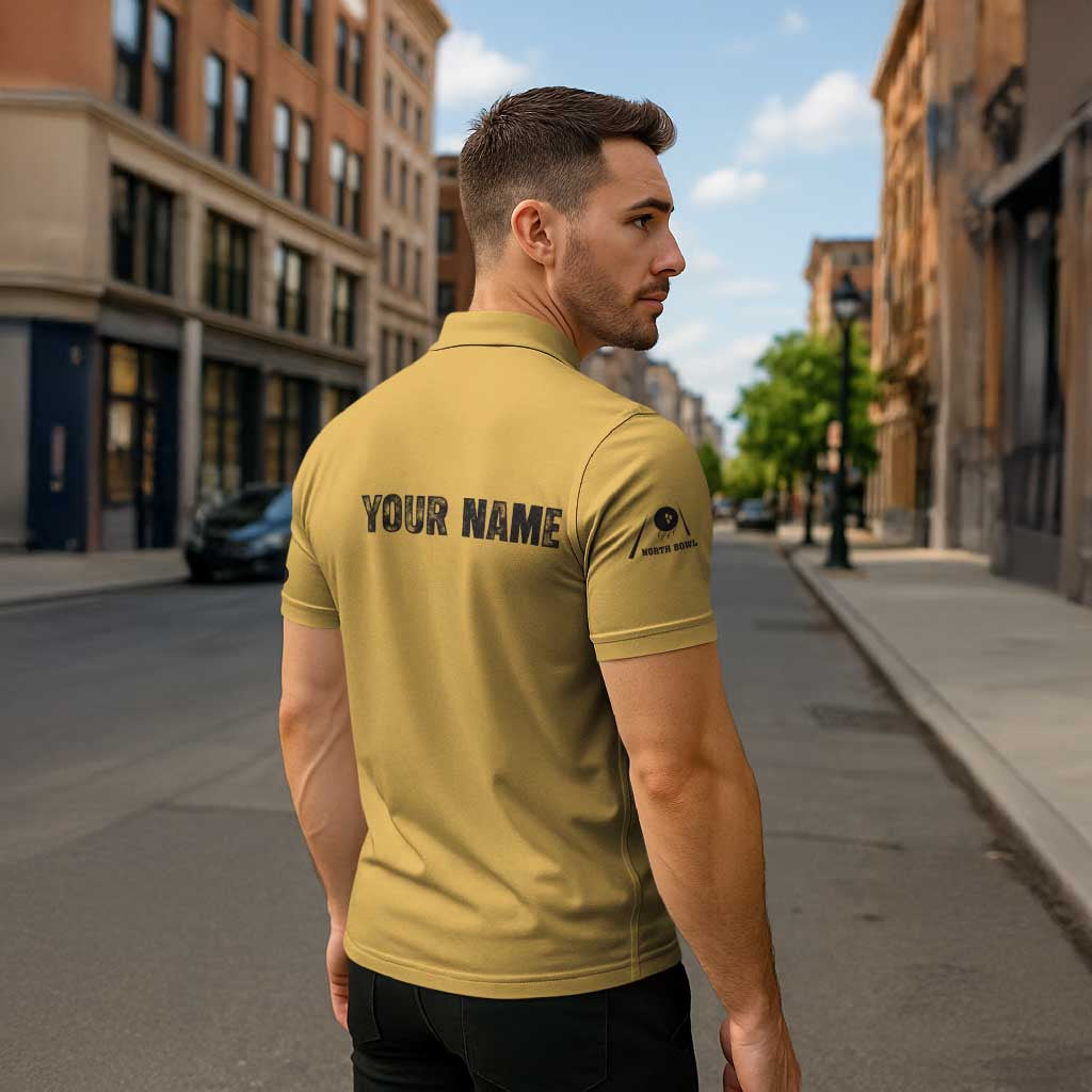 Custom Retro Bowling Zipper Polo Shirt with Diamond Stripe Pattern North Bowl Logo - Wonder Print Shop
