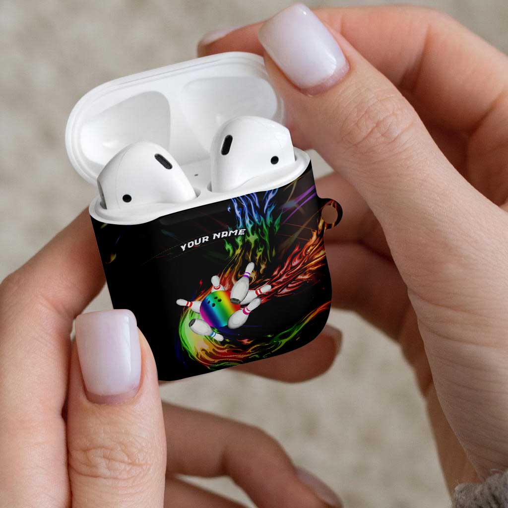 Custom Bowling Quarter Rainbow fFame Bowling Ball AirPods Case with Colorful Flaming Strike Design Rainbow Ball - Wonder Print Shop