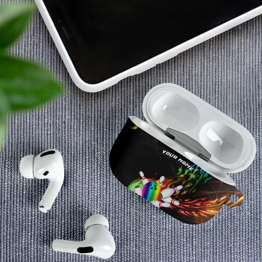 Custom Bowling Quarter Rainbow fFame Bowling Ball AirPods Case with Colorful Flaming Strike Design Rainbow Ball - Wonder Print Shop