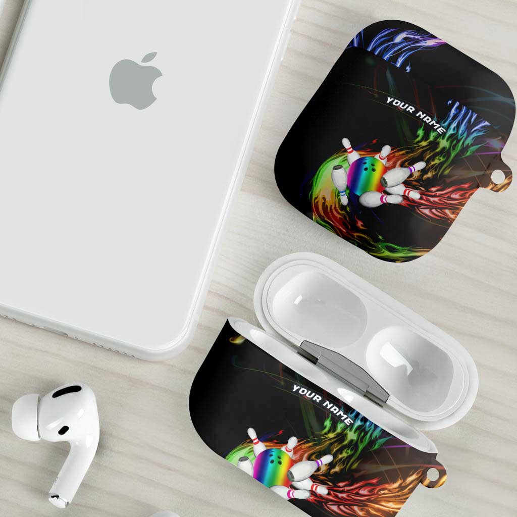 Custom Bowling Quarter Rainbow fFame Bowling Ball AirPods Case with Colorful Flaming Strike Design Rainbow Ball - Wonder Print Shop
