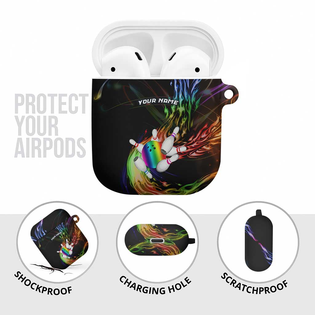 Custom Bowling Quarter Rainbow fFame Bowling Ball AirPods Case with Colorful Flaming Strike Design Rainbow Ball - Wonder Print Shop