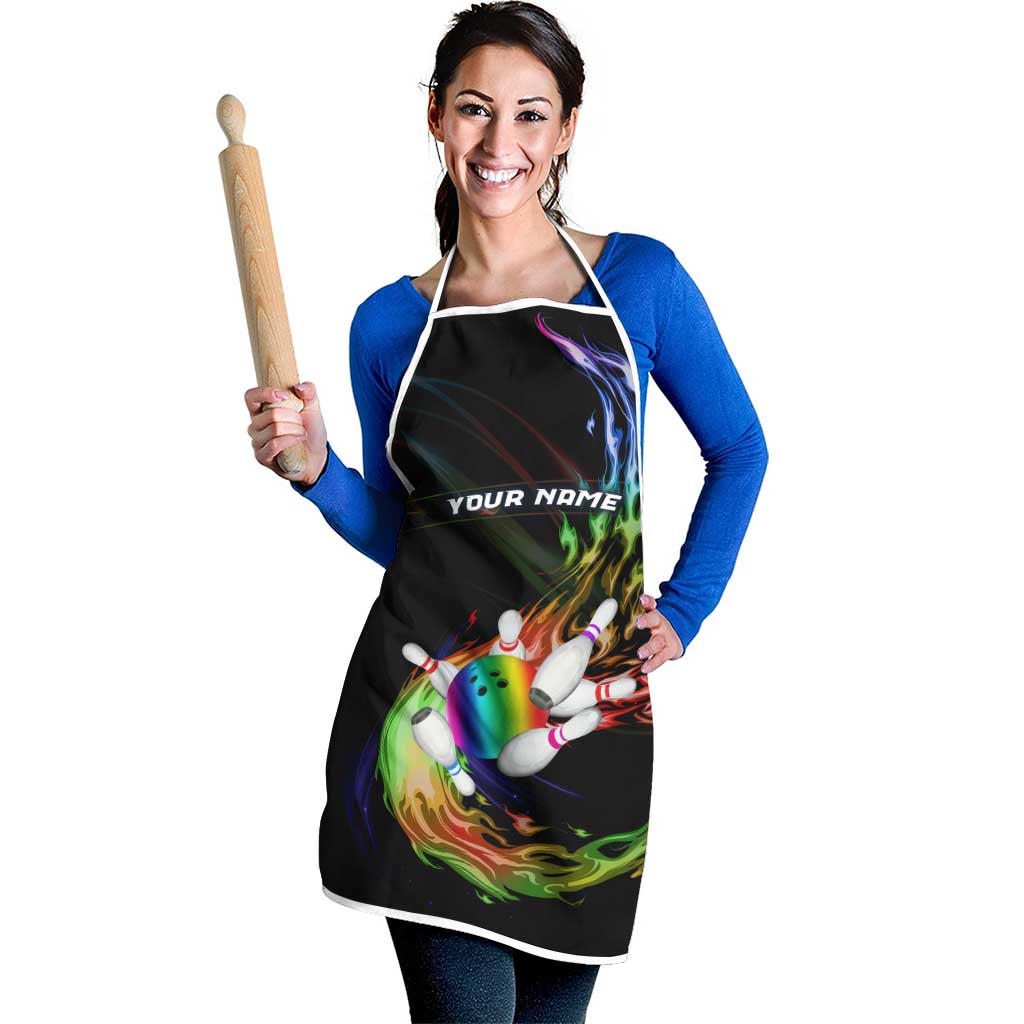 Custom Bowling Quarter Rainbow fFame Bowling Ball Apron with Colorful Flaming Strike Design Rainbow Ball - Wonder Print Shop