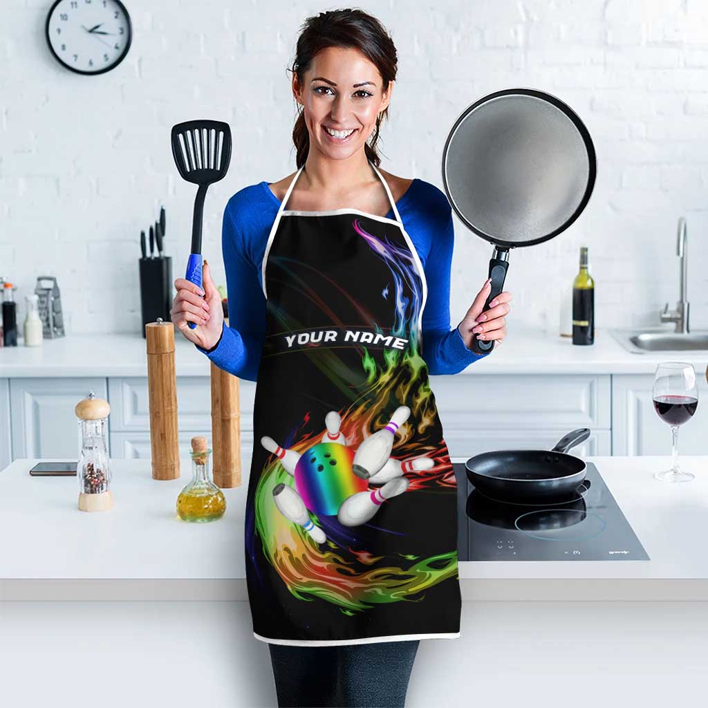 Custom Bowling Quarter Rainbow fFame Bowling Ball Apron with Colorful Flaming Strike Design Rainbow Ball - Wonder Print Shop
