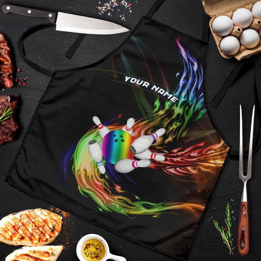 Custom Bowling Quarter Rainbow fFame Bowling Ball Apron with Colorful Flaming Strike Design Rainbow Ball - Wonder Print Shop