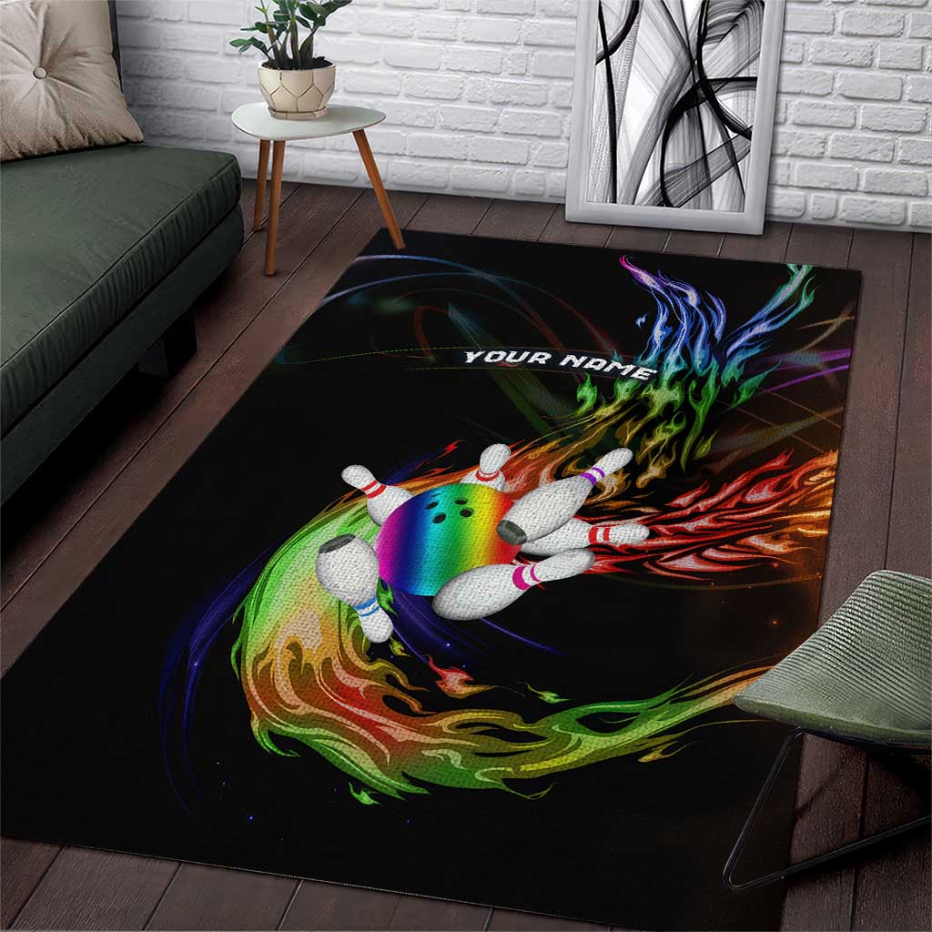 Custom Bowling Quarter Rainbow fFame Bowling Ball Area Rug with Colorful Flaming Strike Design Rainbow Ball - Wonder Print Shop