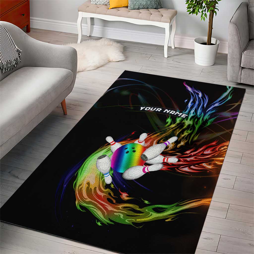 Custom Bowling Quarter Rainbow fFame Bowling Ball Area Rug with Colorful Flaming Strike Design Rainbow Ball - Wonder Print Shop