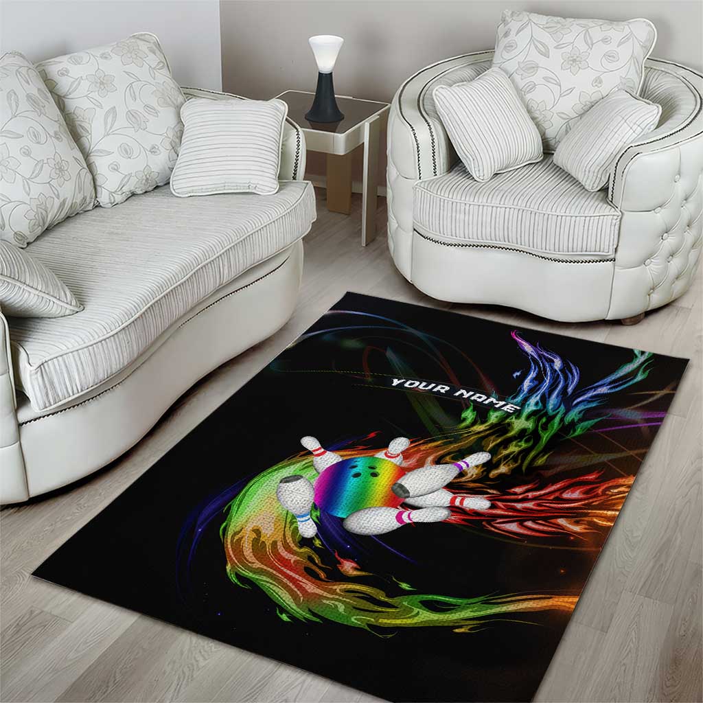 Custom Bowling Quarter Rainbow fFame Bowling Ball Area Rug with Colorful Flaming Strike Design Rainbow Ball - Wonder Print Shop