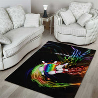 Custom Bowling Quarter Rainbow fFame Bowling Ball Area Rug with Colorful Flaming Strike Design Rainbow Ball - Wonder Print Shop
