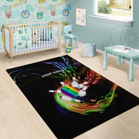 Custom Bowling Quarter Rainbow fFame Bowling Ball Area Rug with Colorful Flaming Strike Design Rainbow Ball - Wonder Print Shop