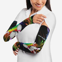 Custom Bowling Quarter Rainbow fFame Bowling Ball Arm Sleeves with Colorful Flaming Strike Design Rainbow Ball - Wonder Print Shop