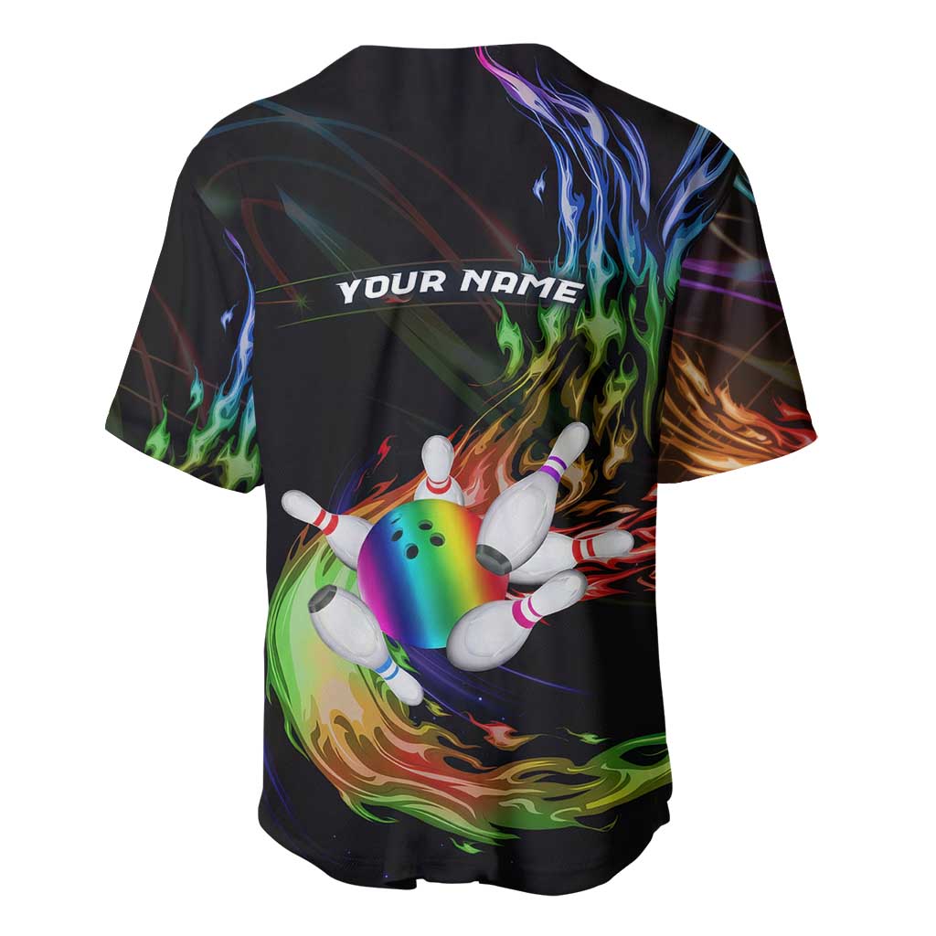 Custom Bowling Quarter Rainbow fFame Bowling Ball Baseball Jersey with Colorful Flaming Strike Design Rainbow Ball - Wonder Print Shop
