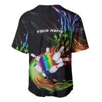 Custom Bowling Quarter Rainbow fFame Bowling Ball Baseball Jersey with Colorful Flaming Strike Design Rainbow Ball - Wonder Print Shop