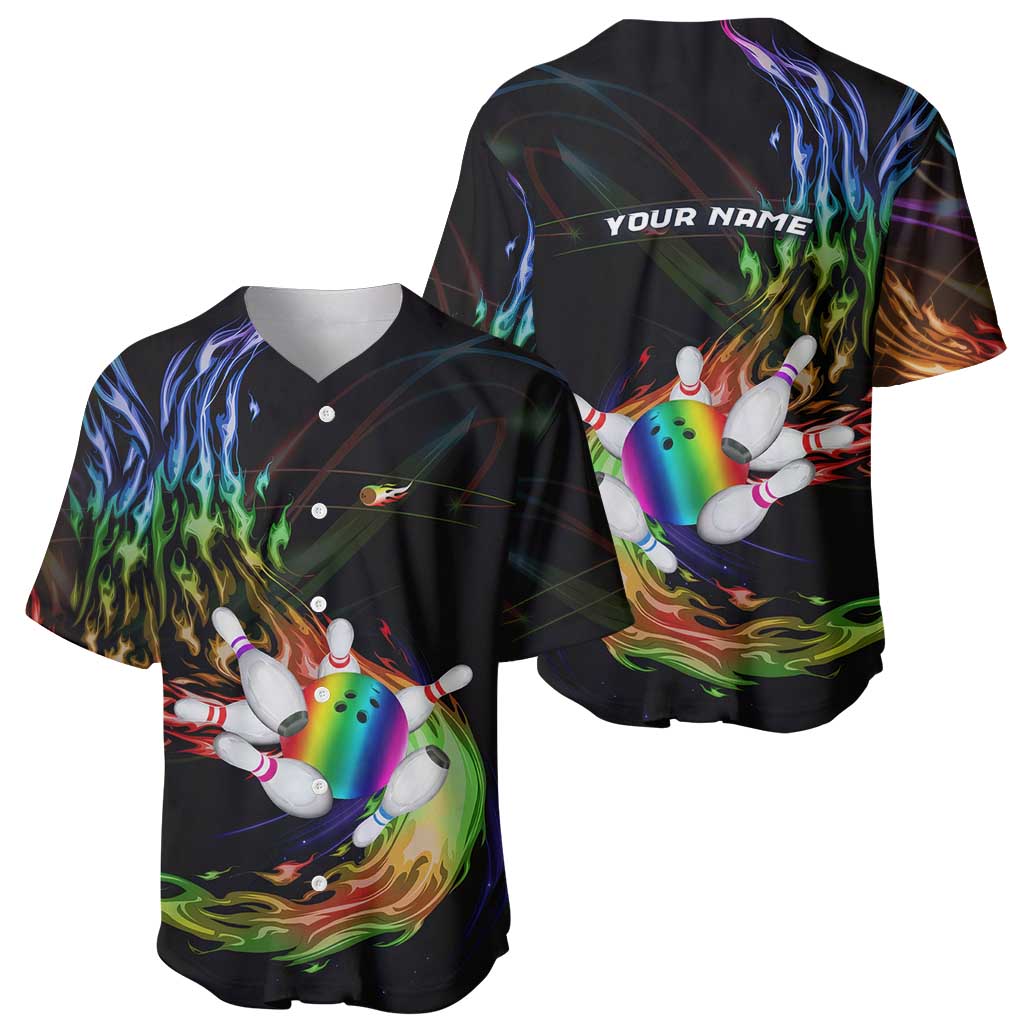 Custom Bowling Quarter Rainbow fFame Bowling Ball Baseball Jersey with Colorful Flaming Strike Design Rainbow Ball - Wonder Print Shop
