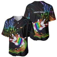 Custom Bowling Quarter Rainbow fFame Bowling Ball Baseball Jersey with Colorful Flaming Strike Design Rainbow Ball - Wonder Print Shop
