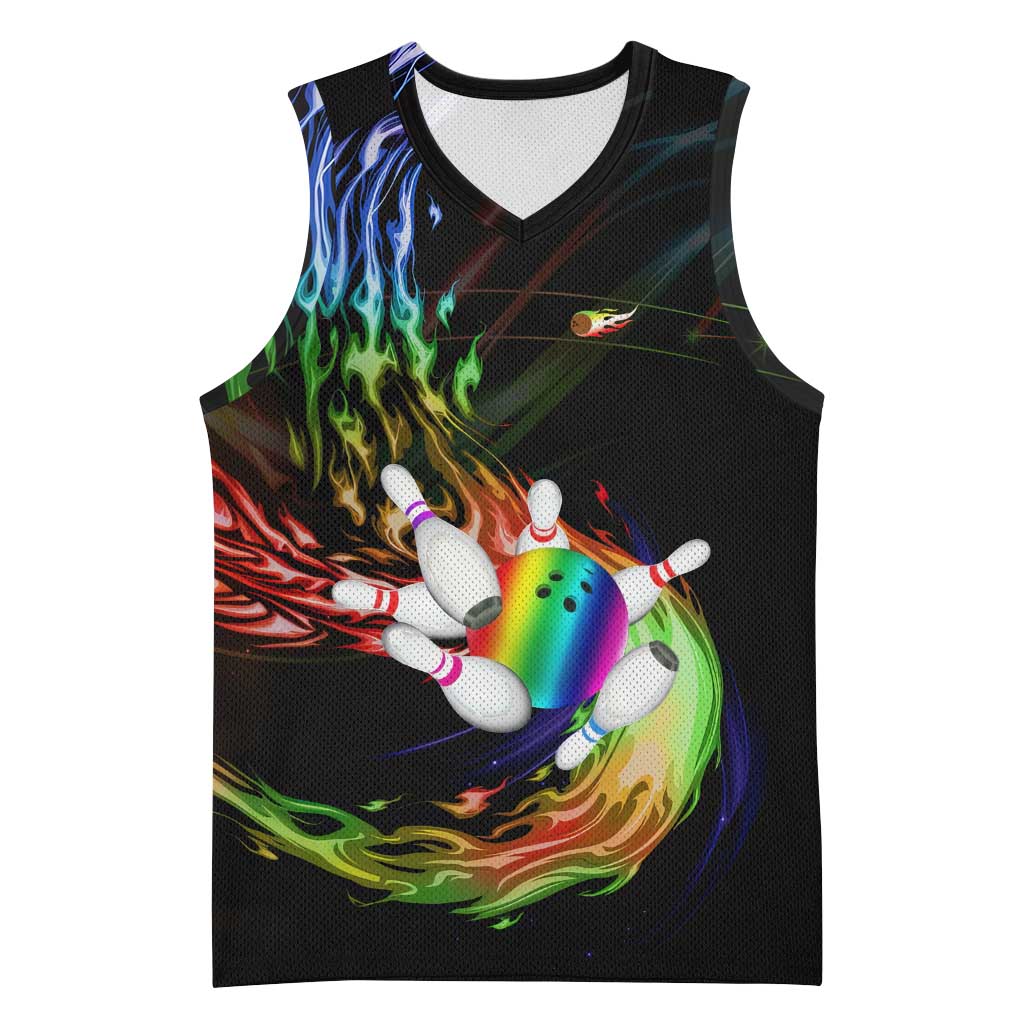 Custom Bowling Quarter Rainbow fFame Bowling Ball Basketball Jersey with Colorful Flaming Strike Design Rainbow Ball - Wonder Print Shop