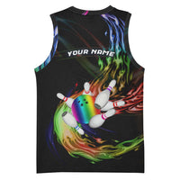 Custom Bowling Quarter Rainbow fFame Bowling Ball Basketball Jersey with Colorful Flaming Strike Design Rainbow Ball - Wonder Print Shop