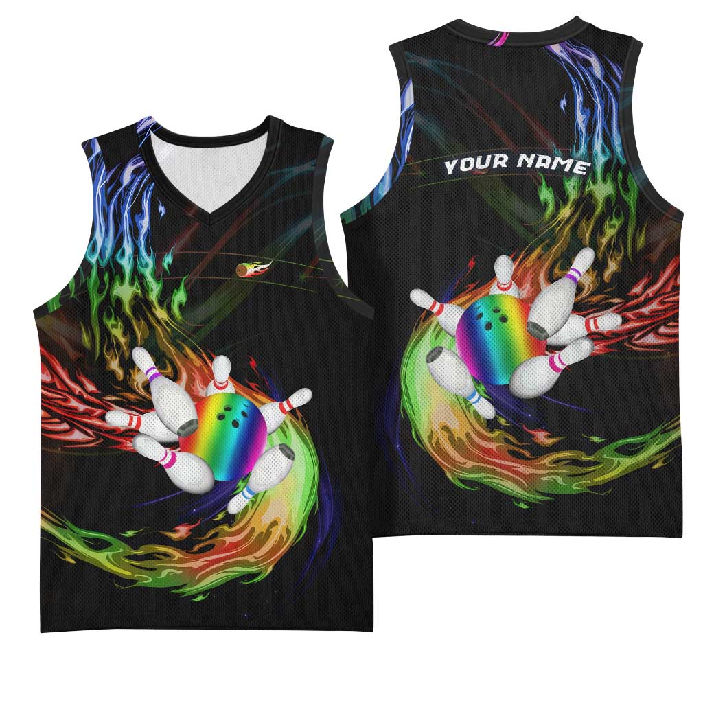 Custom Bowling Quarter Rainbow fFame Bowling Ball Basketball Jersey with Colorful Flaming Strike Design Rainbow Ball - Wonder Print Shop