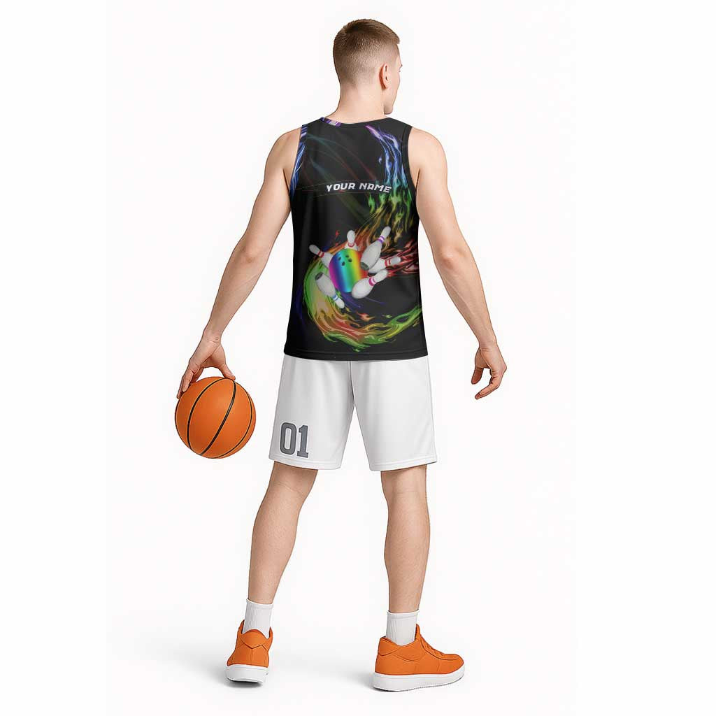 Custom Bowling Quarter Rainbow fFame Bowling Ball Basketball Jersey with Colorful Flaming Strike Design Rainbow Ball - Wonder Print Shop