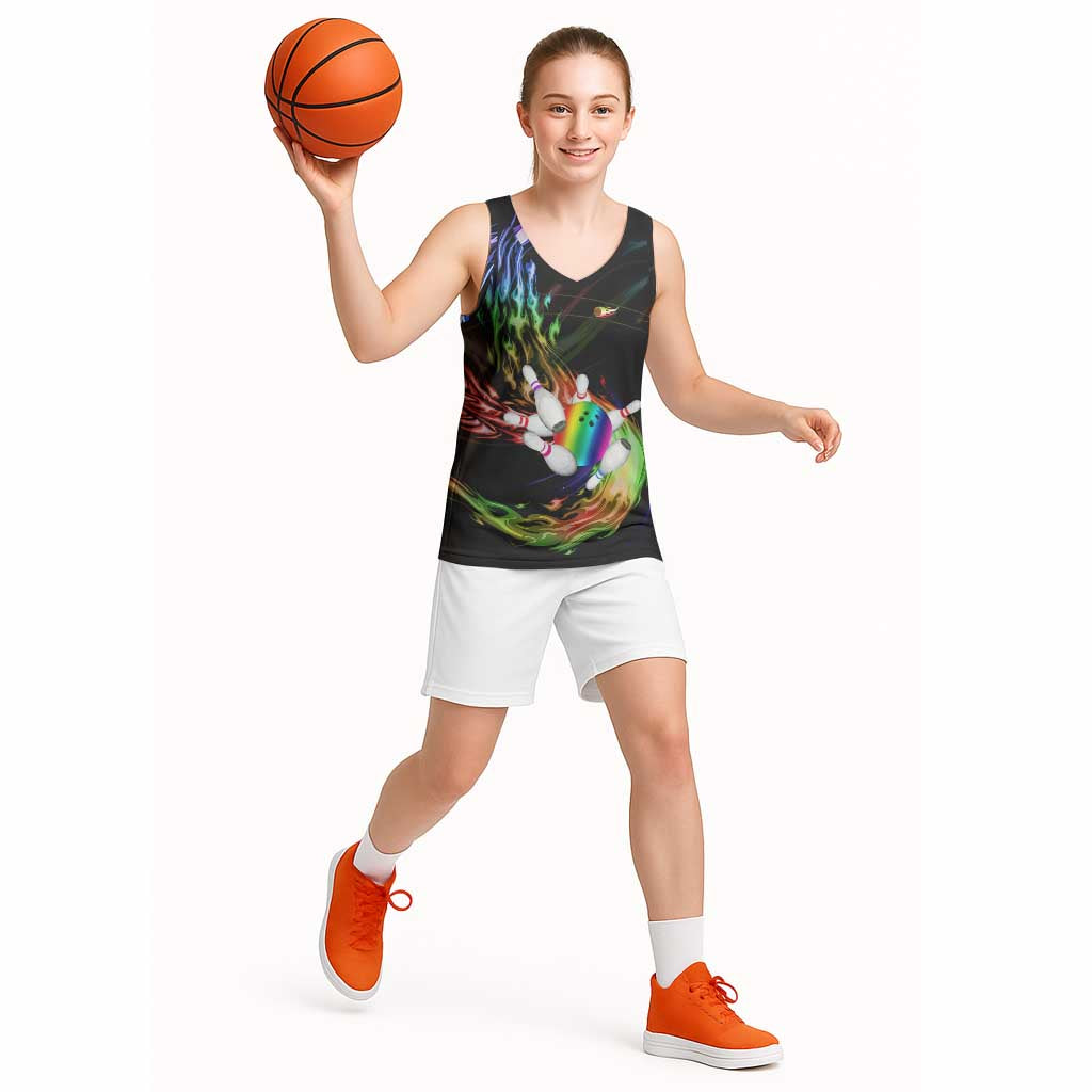 Custom Bowling Quarter Rainbow fFame Bowling Ball Basketball Jersey with Colorful Flaming Strike Design Rainbow Ball - Wonder Print Shop