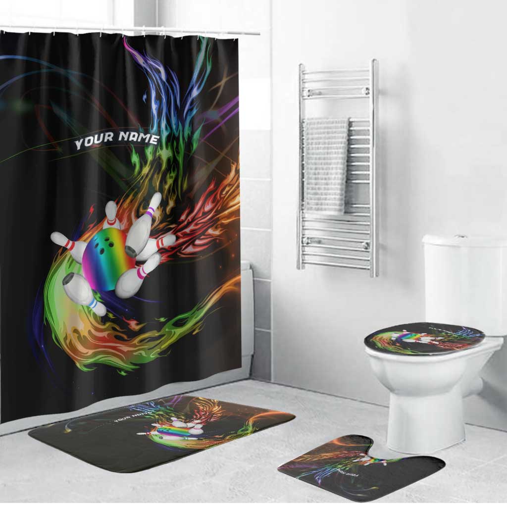 Custom Bowling Quarter Rainbow fFame Bowling Ball Bathroom Set with Colorful Flaming Strike Design Rainbow Ball - Wonder Print Shop
