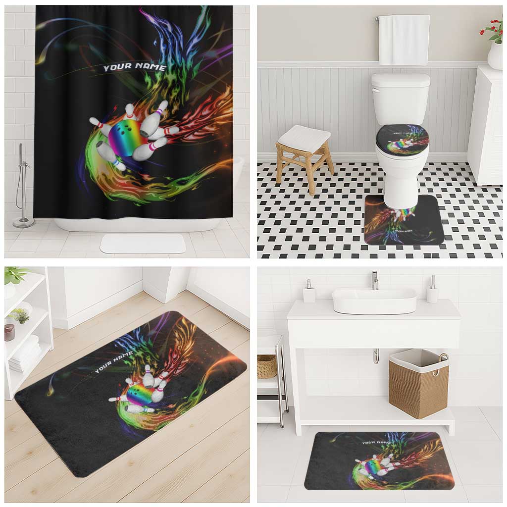Custom Bowling Quarter Rainbow fFame Bowling Ball Bathroom Set with Colorful Flaming Strike Design Rainbow Ball - Wonder Print Shop