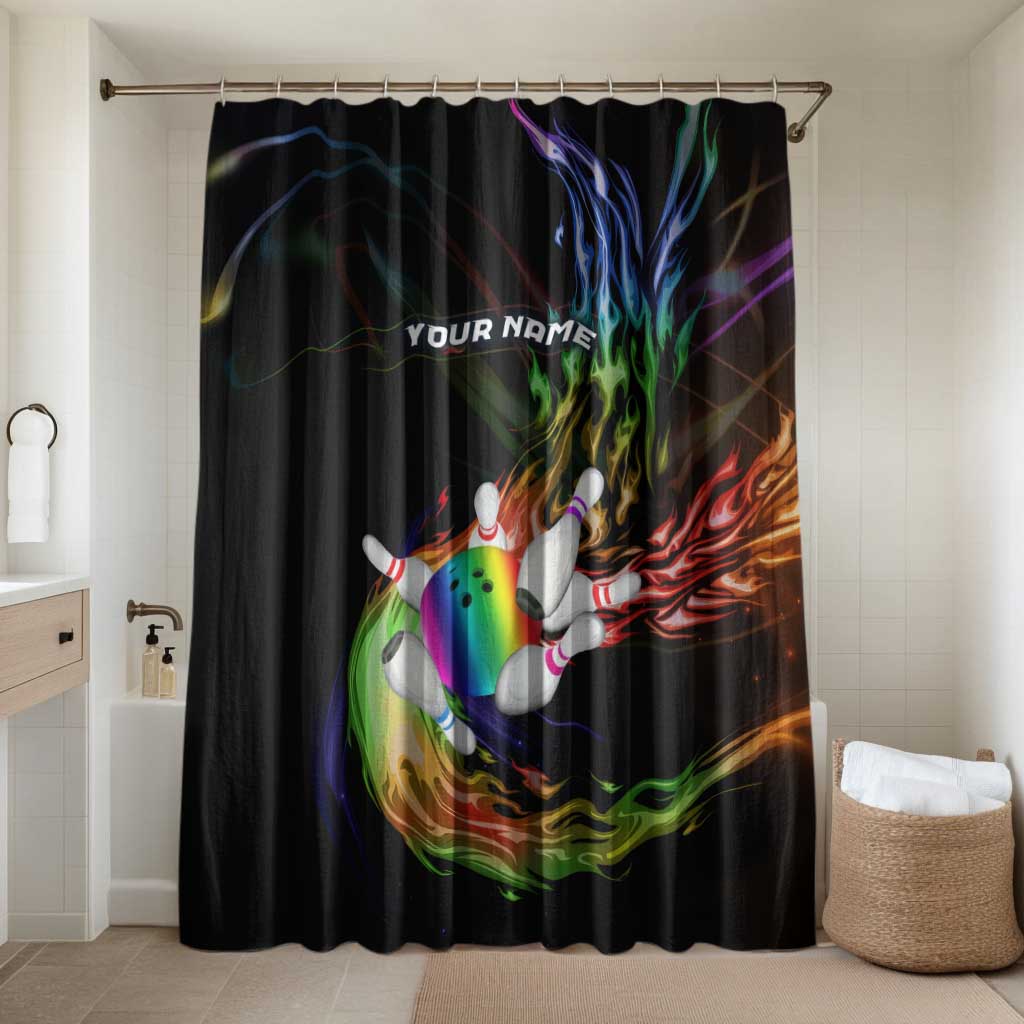 Custom Bowling Quarter Rainbow fFame Bowling Ball Bathroom Set with Colorful Flaming Strike Design Rainbow Ball - Wonder Print Shop