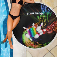 Custom Bowling Quarter Rainbow fFame Bowling Ball Beach Blanket with Colorful Flaming Strike Design Rainbow Ball - Wonder Print Shop