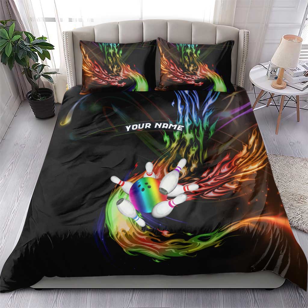 Custom Bowling Quarter Rainbow fFame Bowling Ball Bedding Set with Colorful Flaming Strike Design Rainbow Ball - Wonder Print Shop
