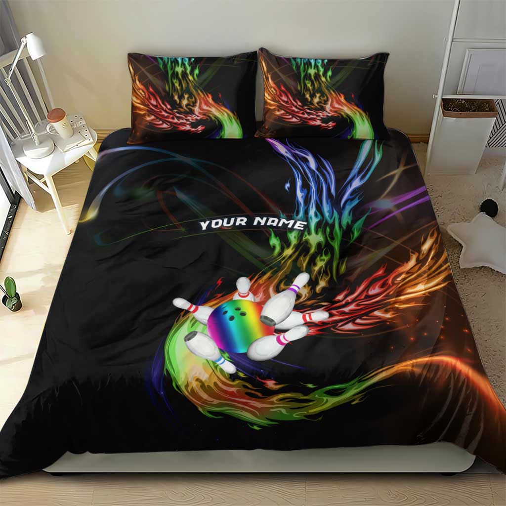 Custom Bowling Quarter Rainbow fFame Bowling Ball Bedding Set with Colorful Flaming Strike Design Rainbow Ball - Wonder Print Shop