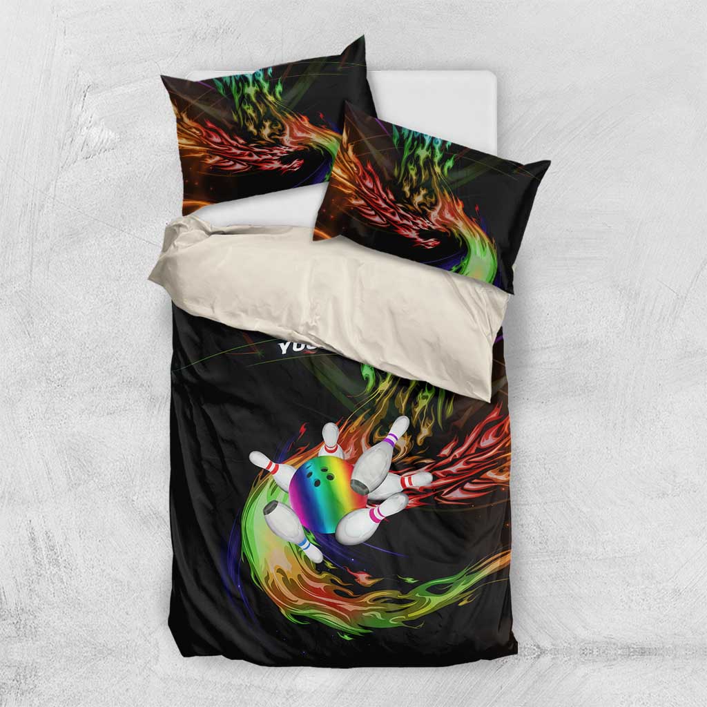 Custom Bowling Quarter Rainbow fFame Bowling Ball Bedding Set with Colorful Flaming Strike Design Rainbow Ball - Wonder Print Shop