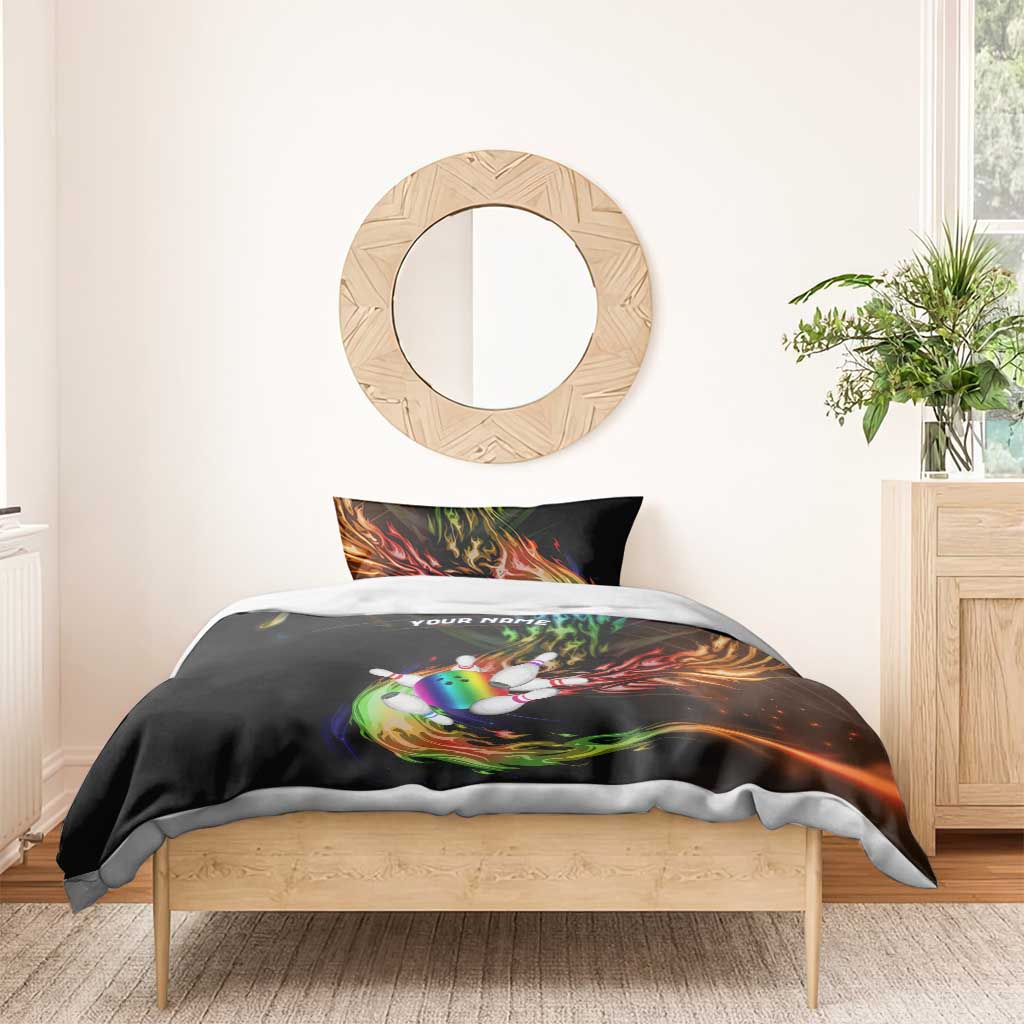 Custom Bowling Quarter Rainbow fFame Bowling Ball Bedding Set with Colorful Flaming Strike Design Rainbow Ball - Wonder Print Shop