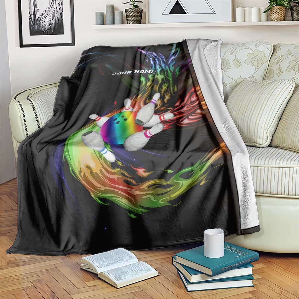 Custom Bowling Quarter Rainbow fFame Bowling Ball Blanket with Colorful Flaming Strike Design Rainbow Ball - Wonder Print Shop