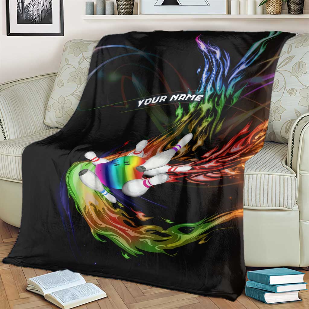 Custom Bowling Quarter Rainbow fFame Bowling Ball Blanket with Colorful Flaming Strike Design Rainbow Ball - Wonder Print Shop